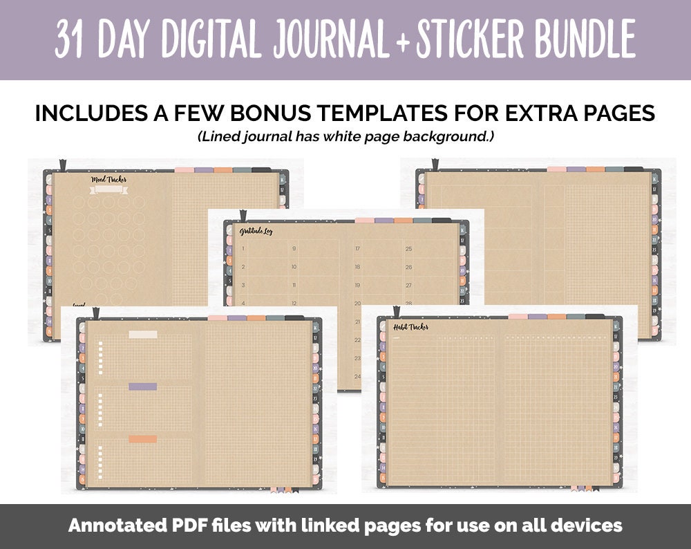 31 Day Digital Journal + Sticker Bundle | Moonbeam Theme