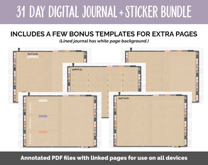 31 Day Digital Journal + Sticker Bundle | Moonbeam Theme