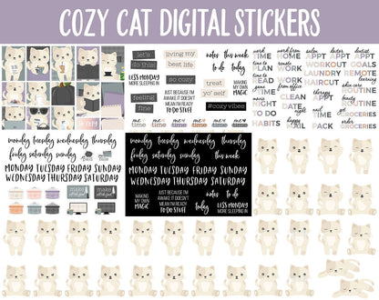 Cozy Cat Digital Sticker Mega Bundle | GoodNotes & iPad | October, Retro, Halloween, Kitty, Work, Kawaii, Adulting, Tasks