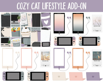 Cozy Cat Lifestyle Add-On Digital Stickers | GoodNotes & iPad | TV, Playlist, Travel, Reading, Work, Groceries