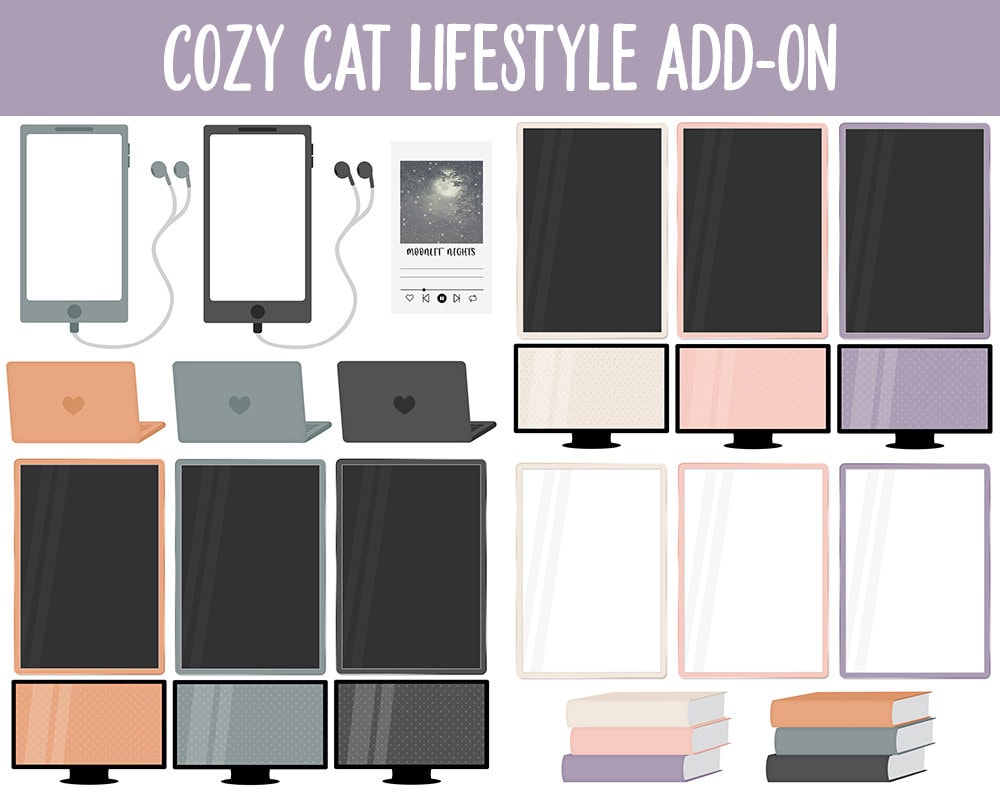 Cozy Cat Lifestyle Add-On Digital Stickers | GoodNotes & iPad | TV, Playlist, Travel, Reading, Work, Groceries