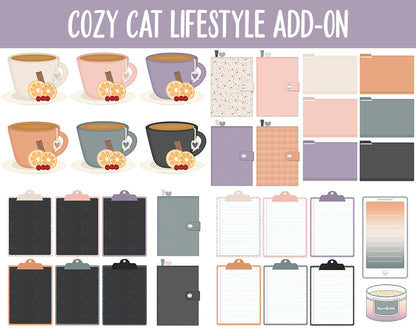 Cozy Cat Lifestyle Add-On Digital Stickers | GoodNotes & iPad | TV, Playlist, Travel, Reading, Work, Groceries