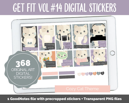 Get Fit Vol #14 Digital Stickers | GoodNotes & iPad | Fitness, Health, Self-Care, Workout | Cozy Cat