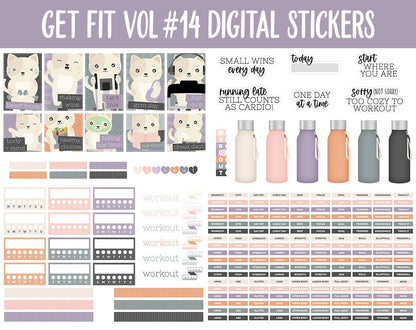Get Fit Vol #14 Digital Stickers | GoodNotes & iPad | Fitness, Health, Self-Care, Workout | Cozy Cat