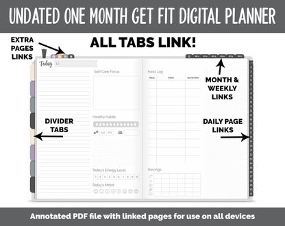 NEW! Undated Get Fit One Month Digital Planner | Moonbeam Theme - Best Health Edition | GoodNotes, iPad & Android | Fitness, Self-Care