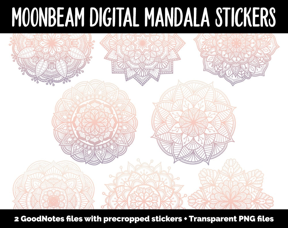 Moonbeam Mandala Digital Planner Stickers | GoodNotes, iPad and Android | Gradient, Ombre, Coloring