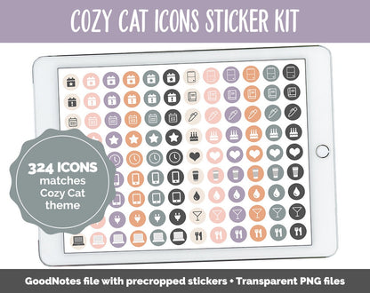 Cozy Cat Icon Digital Planner Stickers | GoodNotes, iPad and Android | Icons, Life, Weather, Everyday
