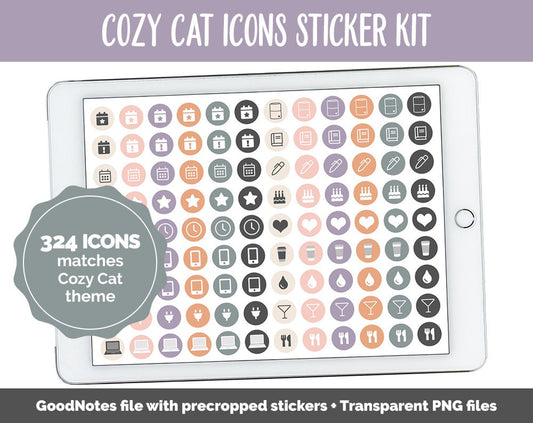 Cozy Cat Icon Digital Planner Stickers | GoodNotes, iPad and Android | Icons, Life, Weather, Everyday