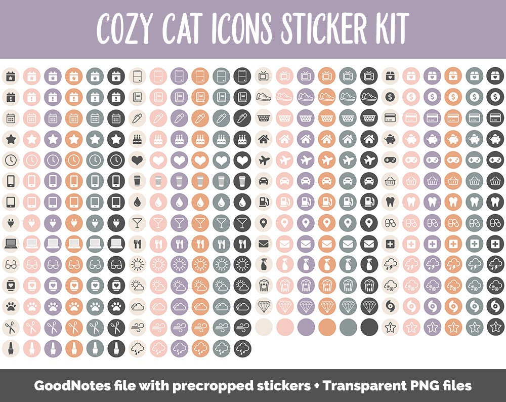 Cozy Cat Icon Digital Planner Stickers | GoodNotes, iPad and Android | Icons, Life, Weather, Everyday