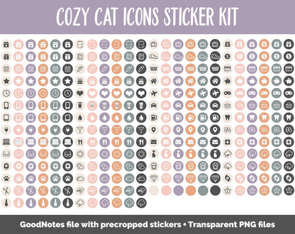 Cozy Cat Icon Digital Planner Stickers | GoodNotes, iPad and Android | Icons, Life, Weather, Everyday
