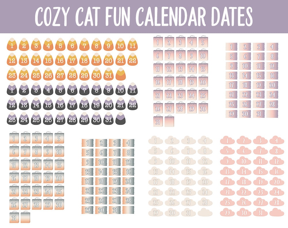 Cozy Cat Fun Calendar Date Digital Stickers | GoodNotes, iPad and Android
