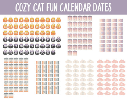 Cozy Cat Fun Calendar Date Digital Stickers | GoodNotes, iPad and Android