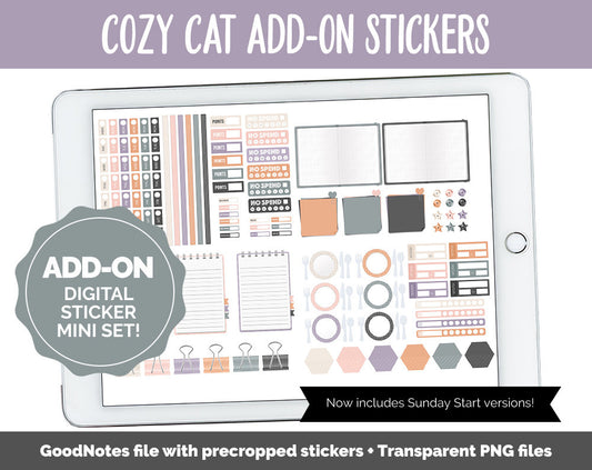 Cozy Cat Add-On Digital Stickers | GoodNotes & iPad | Trackers, Budget, Fitness, Health, Habits