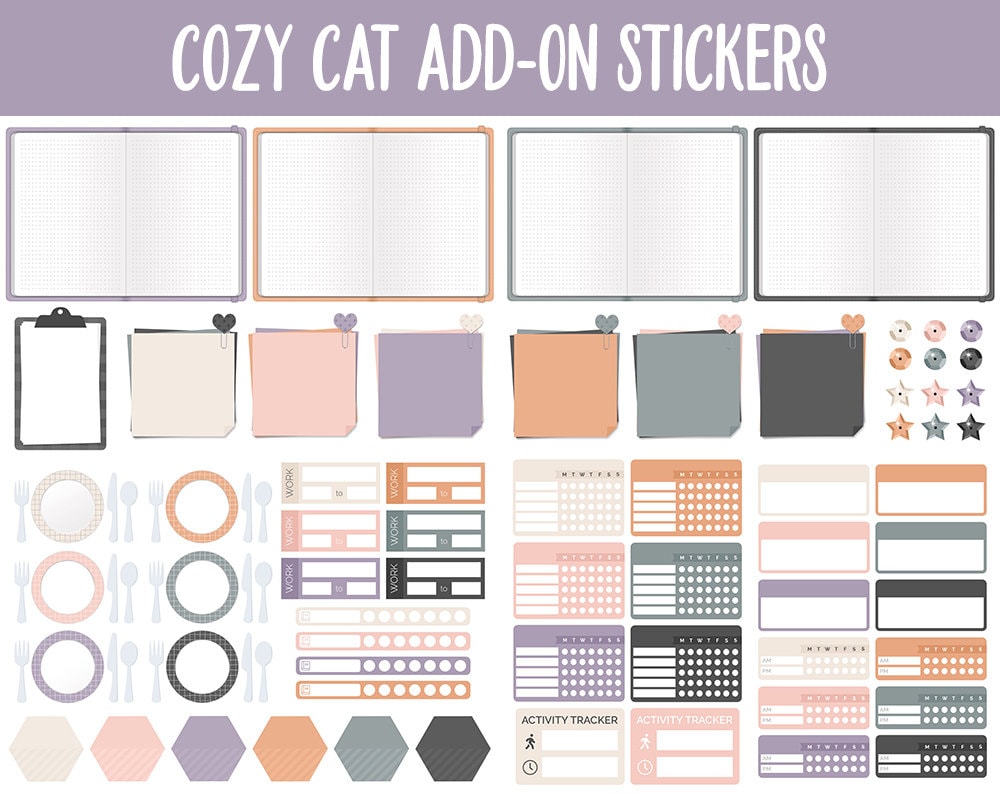 Cozy Cat Add-On Digital Stickers | GoodNotes & iPad | Trackers, Budget, Fitness, Health, Habits
