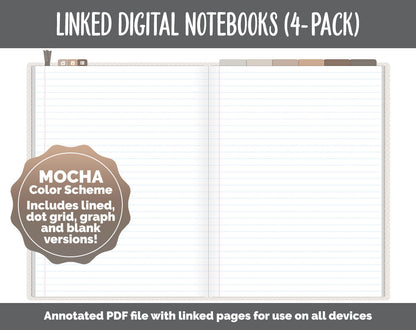 Linked Digital Notebooks 4- Pack | Mocha Theme | GoodNotes, iPad & Android