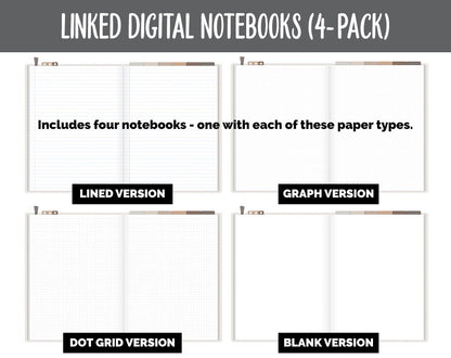 Linked Digital Notebooks 4- Pack | Mocha Theme | GoodNotes, iPad & Android