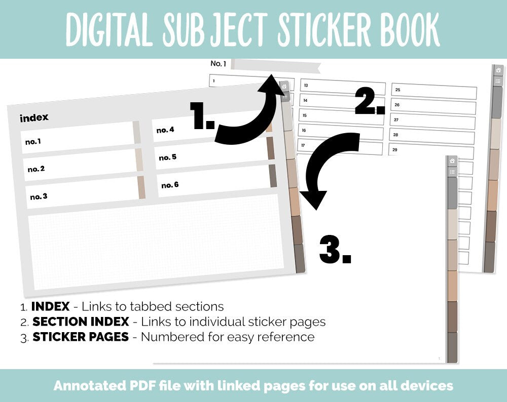 Blank Subject Digital Sticker Books | Mocha Theme | Goodnotes, iPad & Android