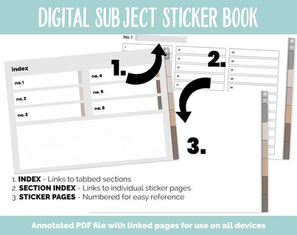 Blank Subject Digital Sticker Books | Mocha Theme | Goodnotes, iPad & Android