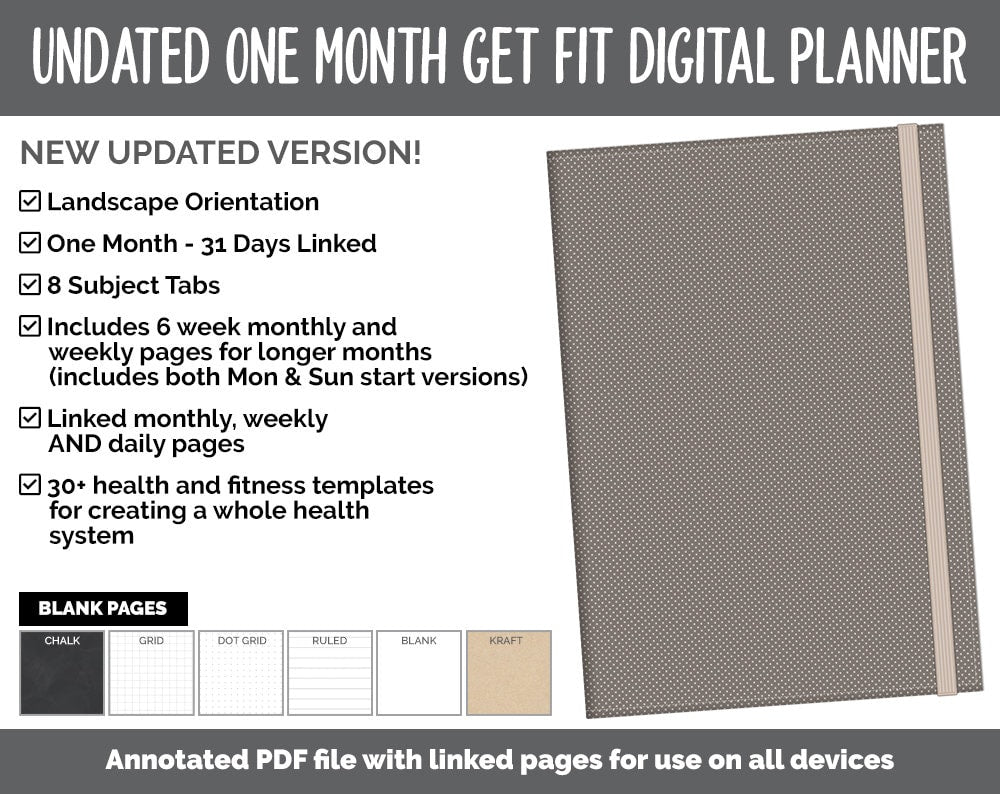 NEW! Undated Get Fit One Month Digital Planner | Mocha Theme - Best Health Edition | GoodNotes, iPad & Android | Fitness, Self-Care