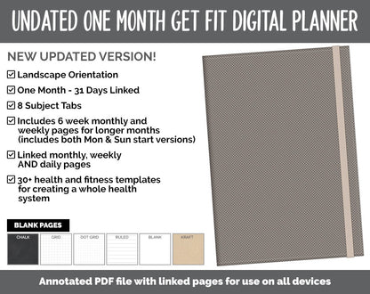 NEW! Undated Get Fit One Month Digital Planner | Mocha Theme - Best Health Edition | GoodNotes, iPad & Android | Fitness, Self-Care