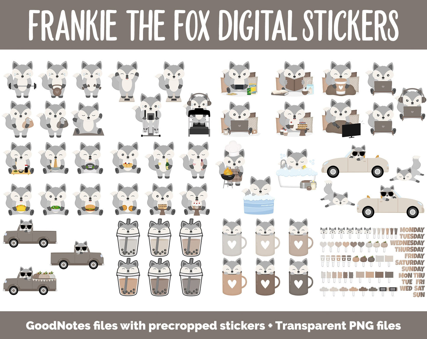 Frankie the Fox Digital Sticker Mega Bundle | GoodNotes & iPad | November, Fall, Neutral, Chores, Work, Kawaii, Adulting, Tasks