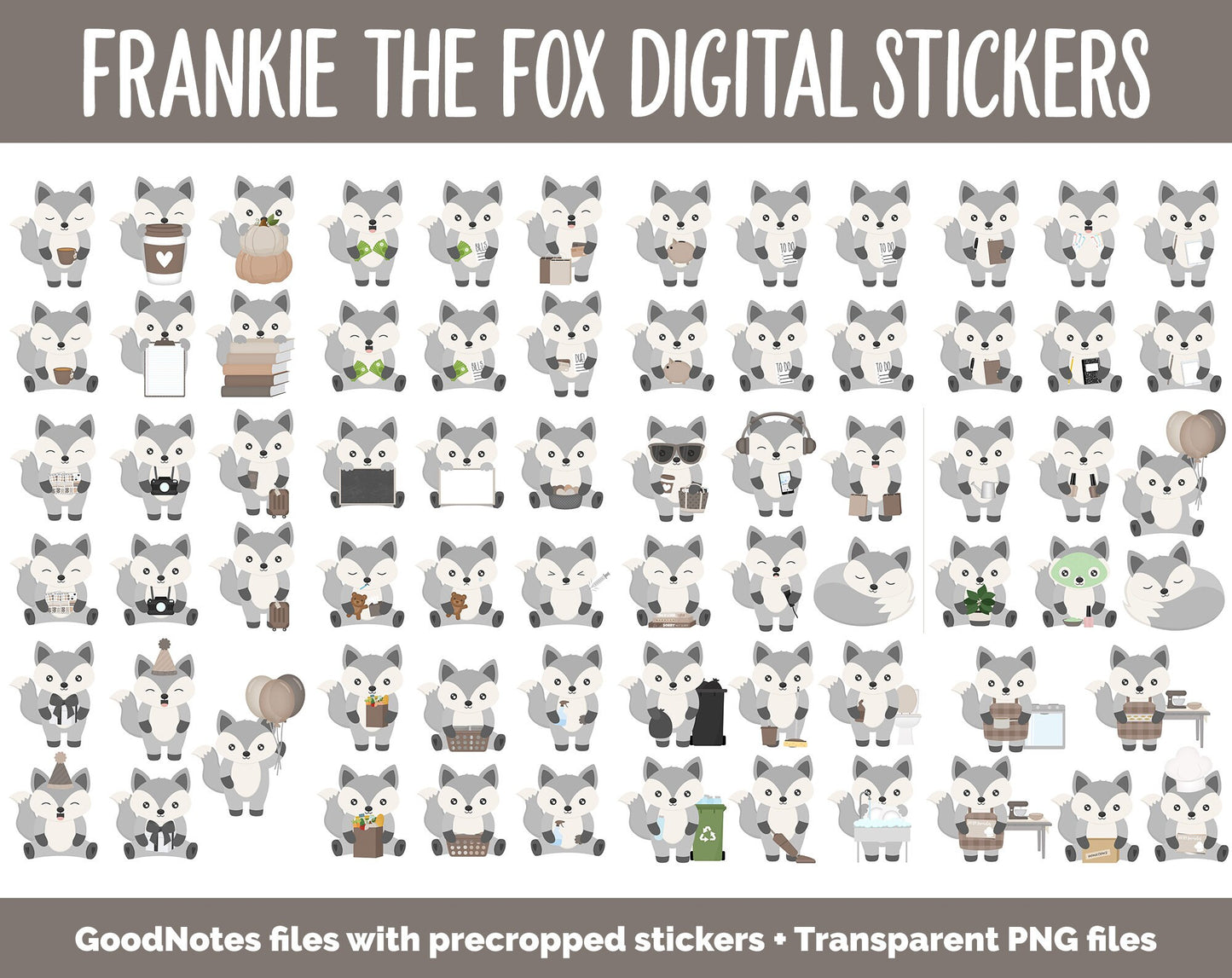 Frankie the Fox Digital Sticker Mega Bundle | GoodNotes & iPad | November, Fall, Neutral, Chores, Work, Kawaii, Adulting, Tasks
