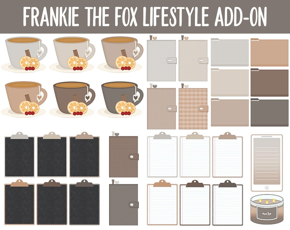 Frankie the Fox Lifestyle Add-On Digital Stickers | GoodNotes & iPad | TV, Playlist, Travel, Reading, Work, Groceries