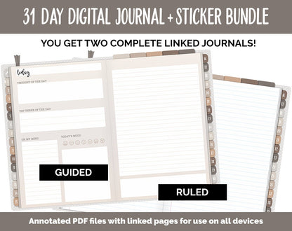 31 Day Digital Journal + Sticker Bundle | Mocha Theme