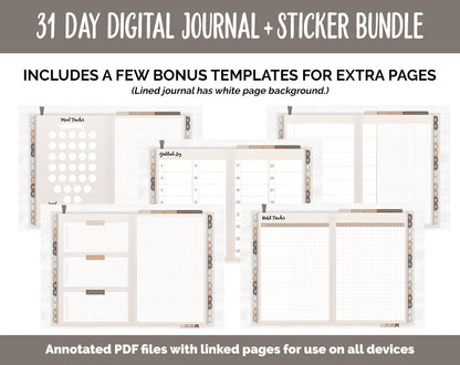 31 Day Digital Journal + Sticker Bundle | Mocha Theme