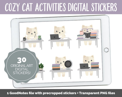 Cozy Cat Activities Digital Stickers | GoodNotes & iPad | Crafts, School, Work, Hobbies