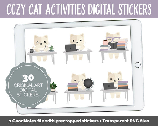 Cozy Cat Activities Digital Stickers | GoodNotes & iPad | Crafts, School, Work, Hobbies