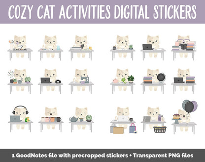 Cozy Cat Activities Digital Stickers | GoodNotes & iPad | Crafts, School, Work, Hobbies
