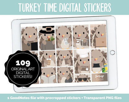 Turkey Time Digital Planner Stickers | GoodNotes, iPad and Android | Fall, November, Kawaii, Cleaning, Work, Tasks, Activities, Planning