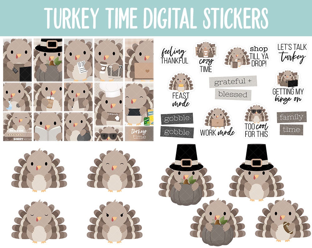 Turkey Time Digital Planner Stickers | GoodNotes, iPad and Android | Fall, November, Kawaii, Cleaning, Work, Tasks, Activities, Planning