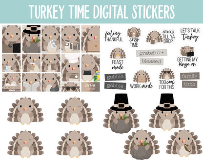 Turkey Time Digital Planner Stickers | GoodNotes, iPad and Android | Fall, November, Kawaii, Cleaning, Work, Tasks, Activities, Planning