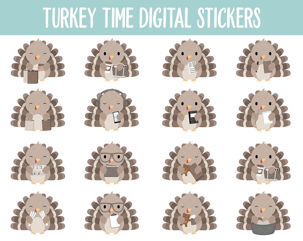 Turkey Time Digital Planner Stickers | GoodNotes, iPad and Android | Fall, November, Kawaii, Cleaning, Work, Tasks, Activities, Planning