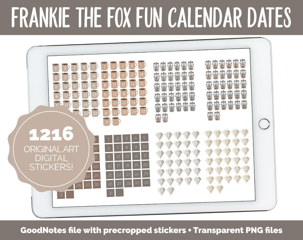 Frankie the Fox Fun Calendar Date Digital Stickers | GoodNotes, iPad and Android