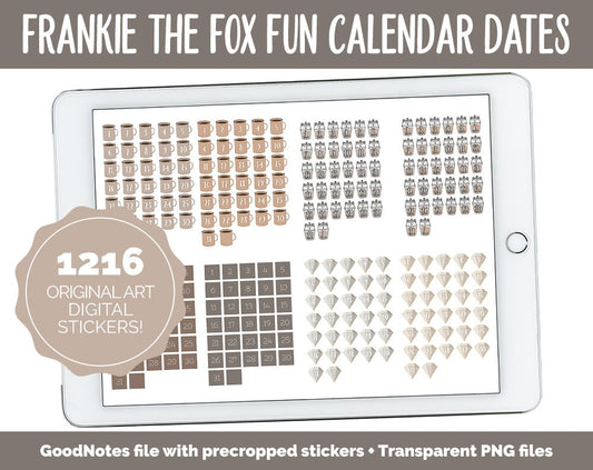 Frankie the Fox Fun Calendar Date Digital Stickers | GoodNotes, iPad and Android