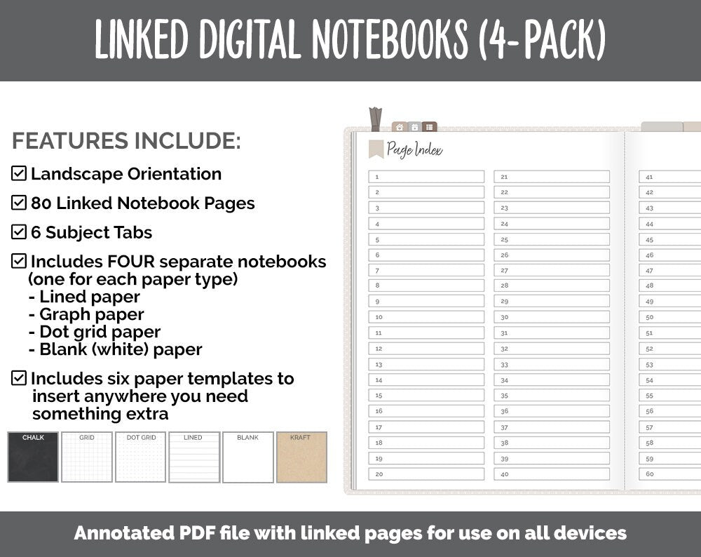Linked Digital Notebooks 4- Pack | Mocha Theme | GoodNotes, iPad & Android