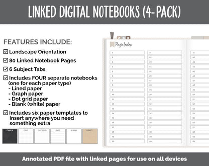 Linked Digital Notebooks 4- Pack | Mocha Theme | GoodNotes, iPad & Android