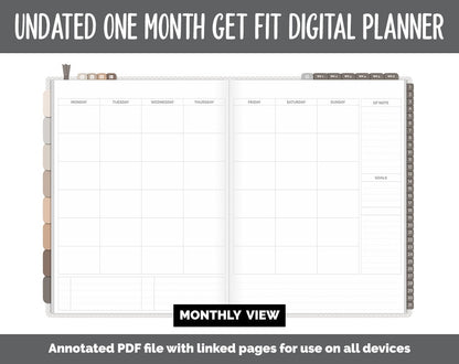 NEW! Undated Get Fit One Month Digital Planner | Mocha Theme - Best Health Edition | GoodNotes, iPad & Android | Fitness, Self-Care