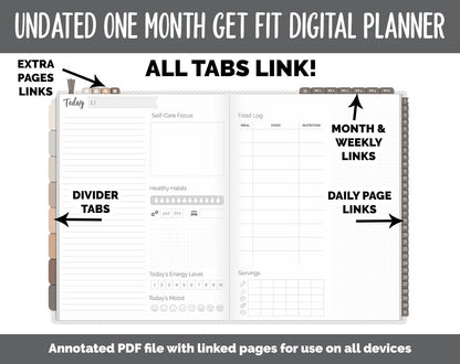 NEW! Undated Get Fit One Month Digital Planner | Mocha Theme - Best Health Edition | GoodNotes, iPad & Android | Fitness, Self-Care