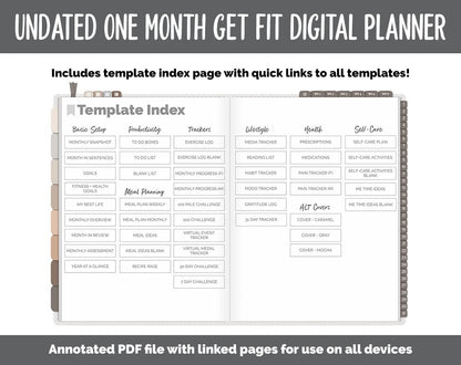 NEW! Undated Get Fit One Month Digital Planner | Mocha Theme - Best Health Edition | GoodNotes, iPad & Android | Fitness, Self-Care