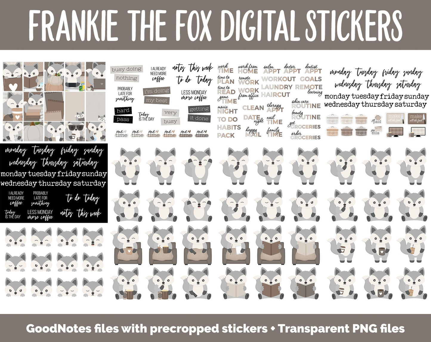 Frankie the Fox Digital Sticker Mega Bundle | GoodNotes & iPad | November, Fall, Neutral, Chores, Work, Kawaii, Adulting, Tasks