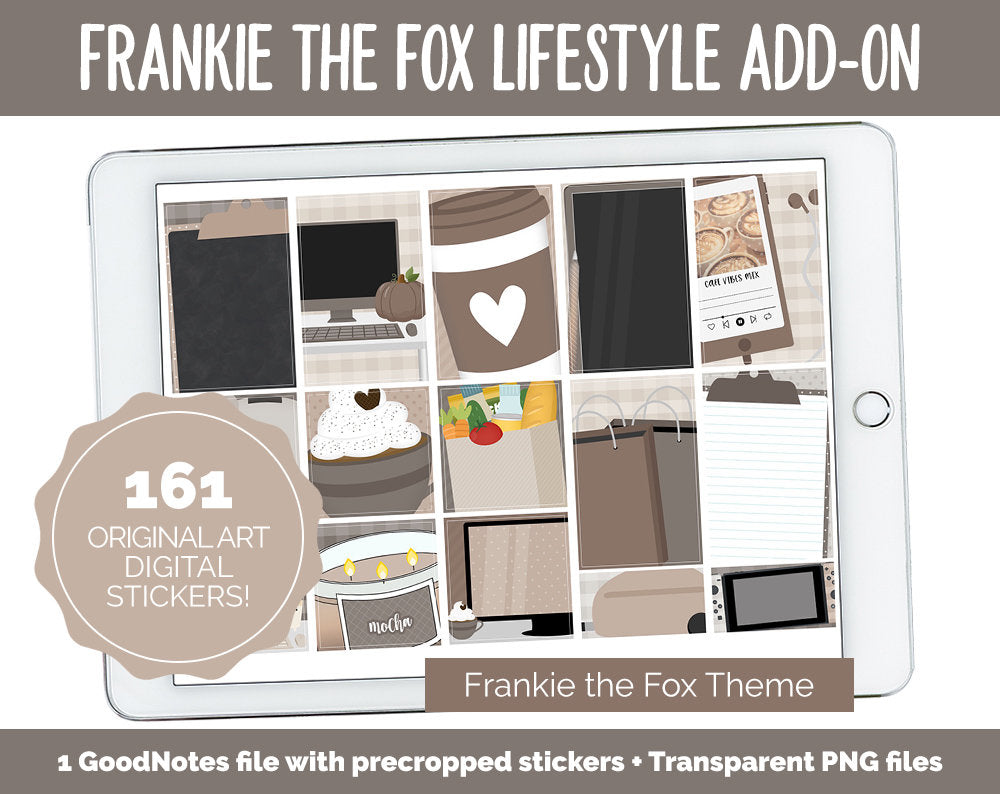 Frankie the Fox Lifestyle Add-On Digital Stickers | GoodNotes & iPad | TV, Playlist, Travel, Reading, Work, Groceries