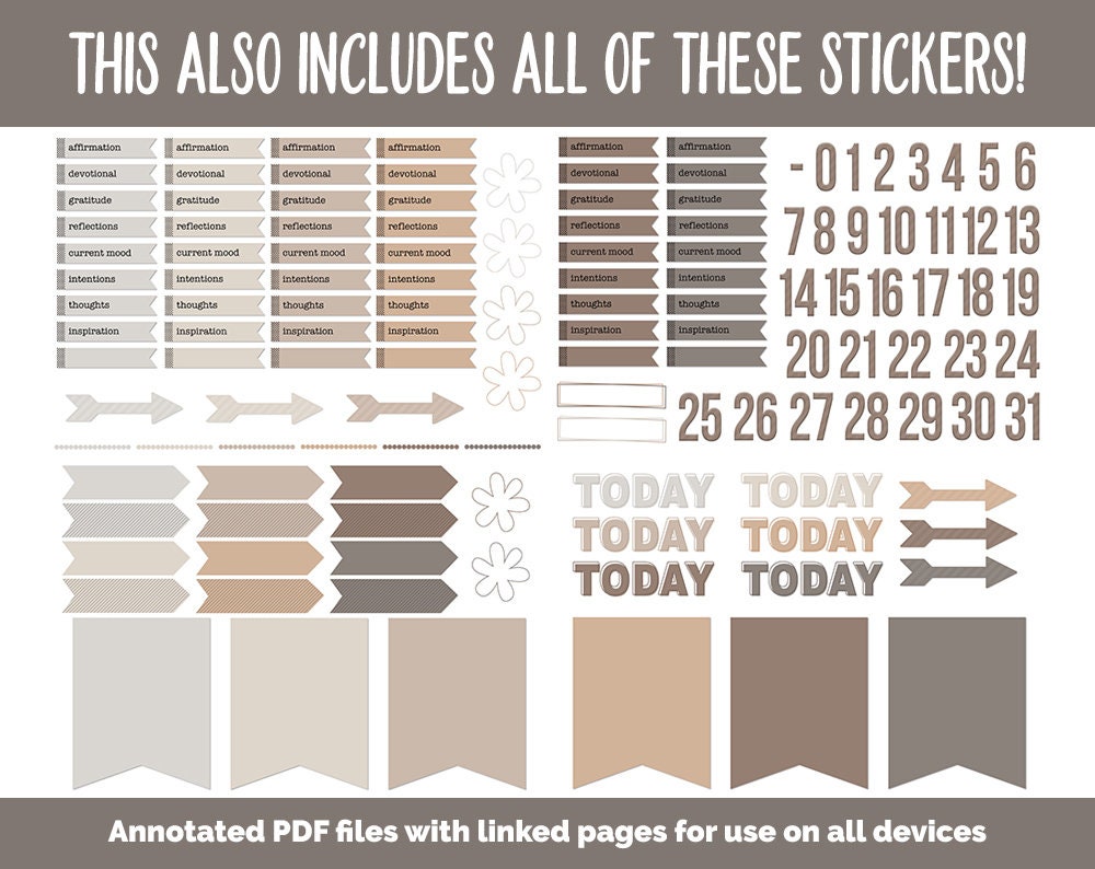 31 Day Digital Journal + Sticker Bundle | Mocha Theme