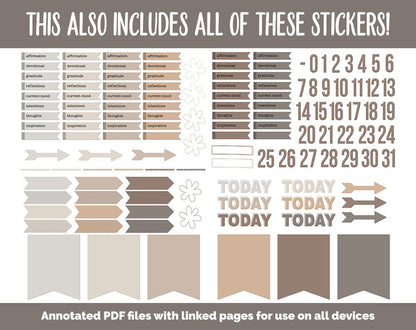31 Day Digital Journal + Sticker Bundle | Mocha Theme