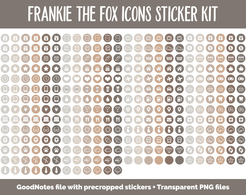 Frankie the Fox Icon Digital Planner Stickers | GoodNotes, iPad and Android | Icons, Life, Weather, Everyday