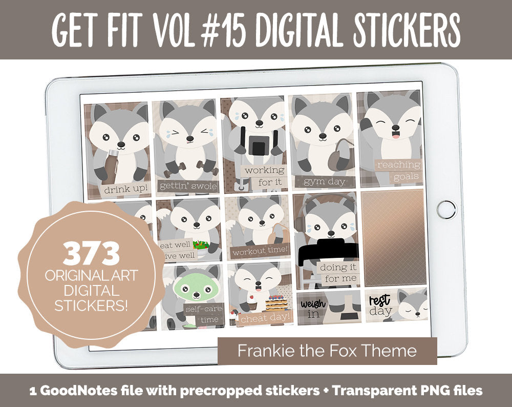 Get Fit Vol #15 Digital Stickers | GoodNotes & iPad | Fitness, Health, Self-Care, Workout | Frankie the Fox
