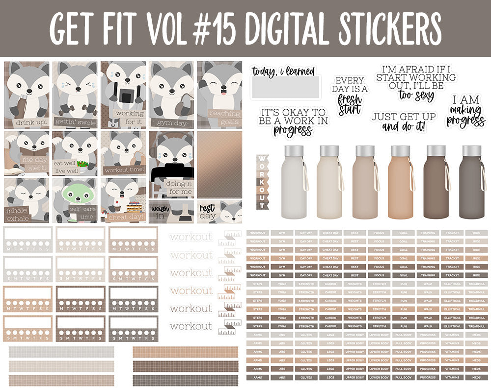 Get Fit Vol #15 Digital Stickers | GoodNotes & iPad | Fitness, Health, Self-Care, Workout | Frankie the Fox